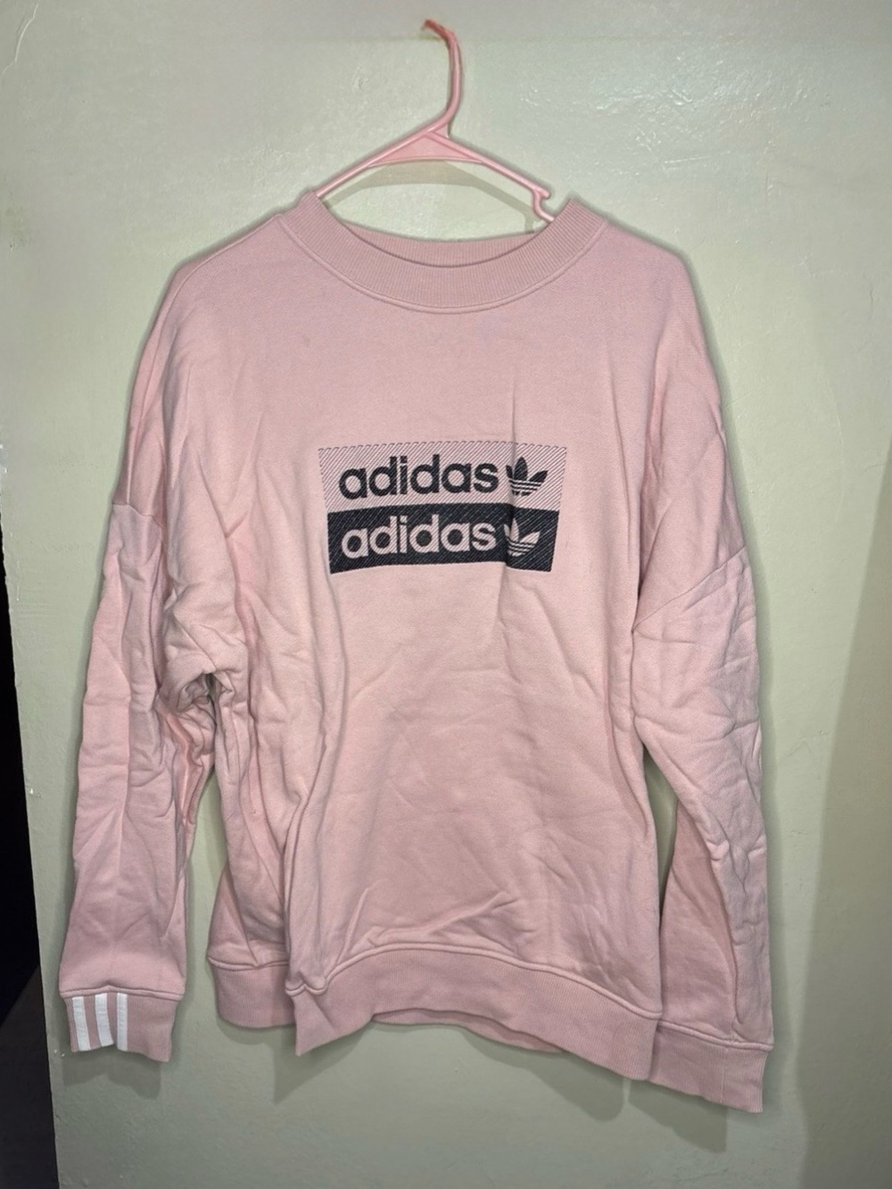 Adidas pink trefoil logo sweatshirt/crewneck sweater